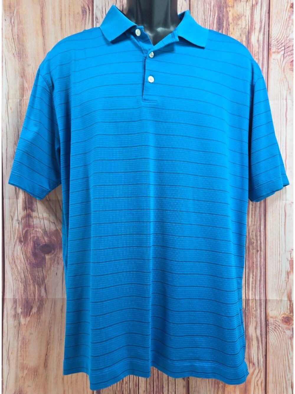 Nike Tiger Woods Mens Blue Striped Dri Fit Polo Large
